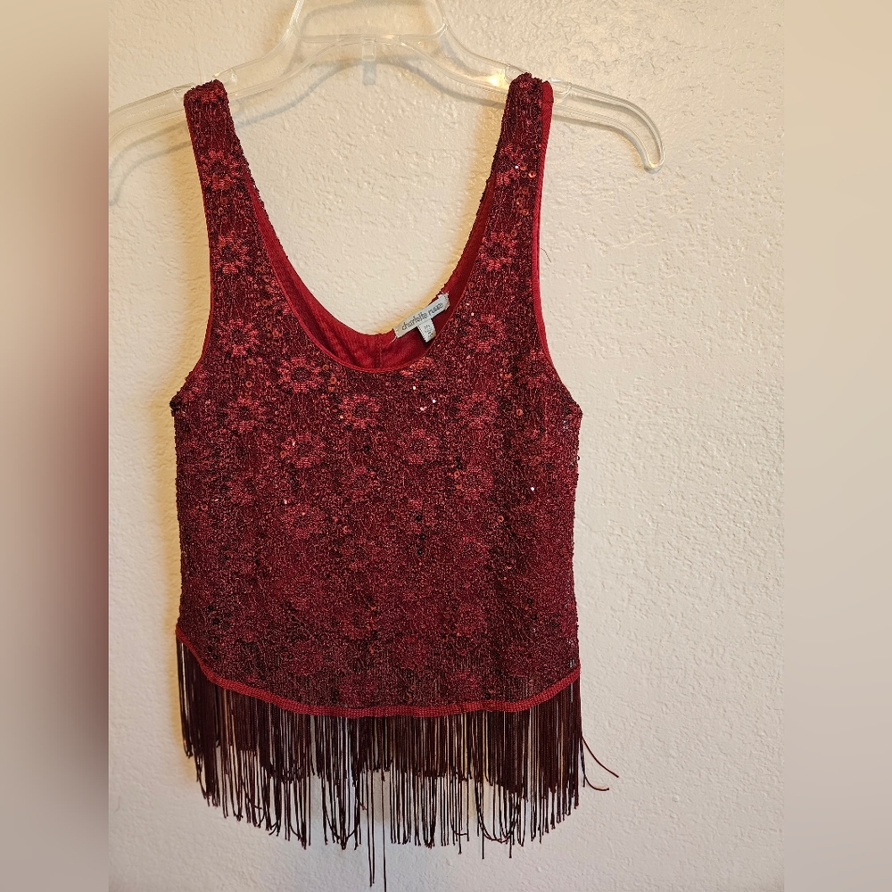 Lace red crop top with tassels
